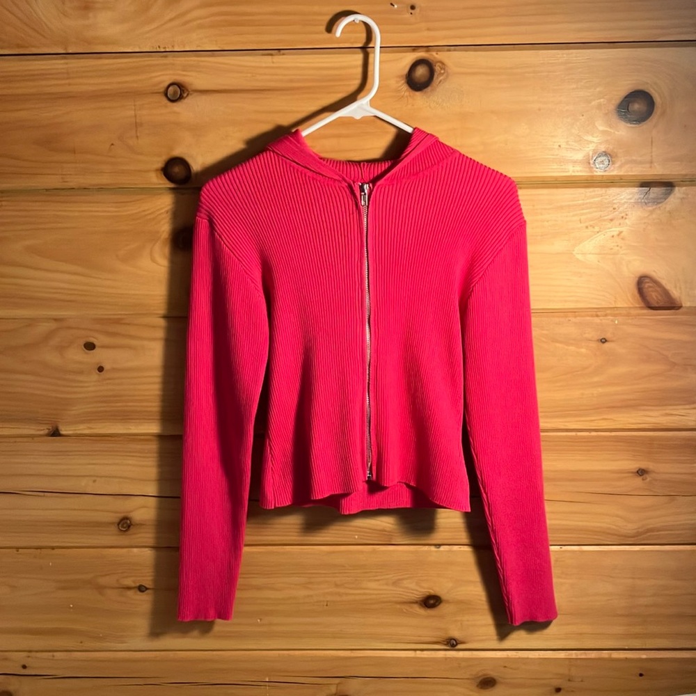 Y2K Rue21 zip up jacket women’s with hood. Hot Pink. Light weight.